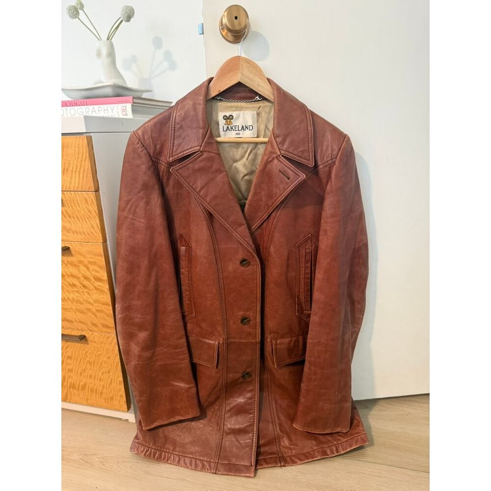 Vintage Lakeland‎ Brown Leather Jacket Longline Coat ✨